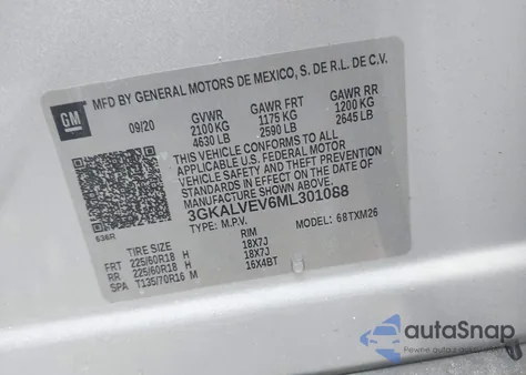 2021 GMC Terrain Slt из США, поврежденный, VIN 3GKALVEV6ML301088